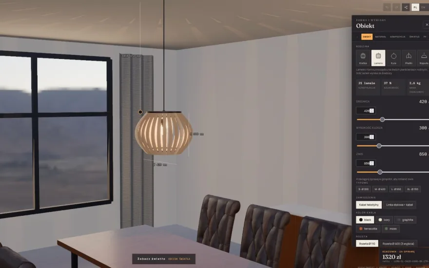 LUMA - konfigurator opraw wiszących 3D