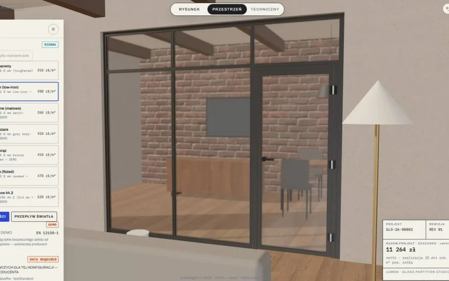 Konfigurator 3D - Ścianka działowa loft