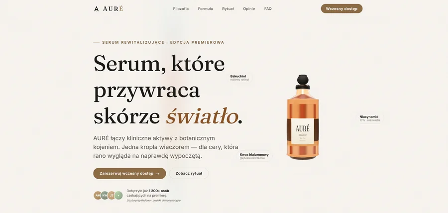 AURÉ - landing premium, flakon 3D + animacje scroll-driven