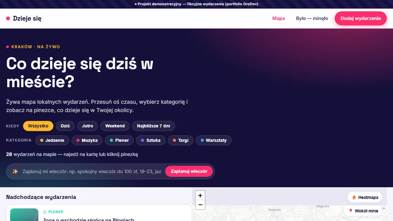 Dzieje się - portal wydarzeń z mapą, timeline i moderacją
