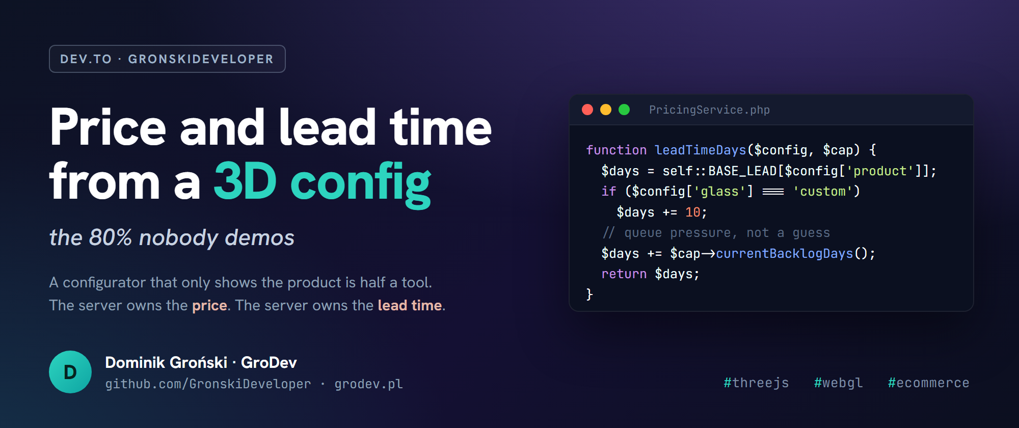 Turning a 3D configurator into a real quote - price and lead time, not just a pretty model