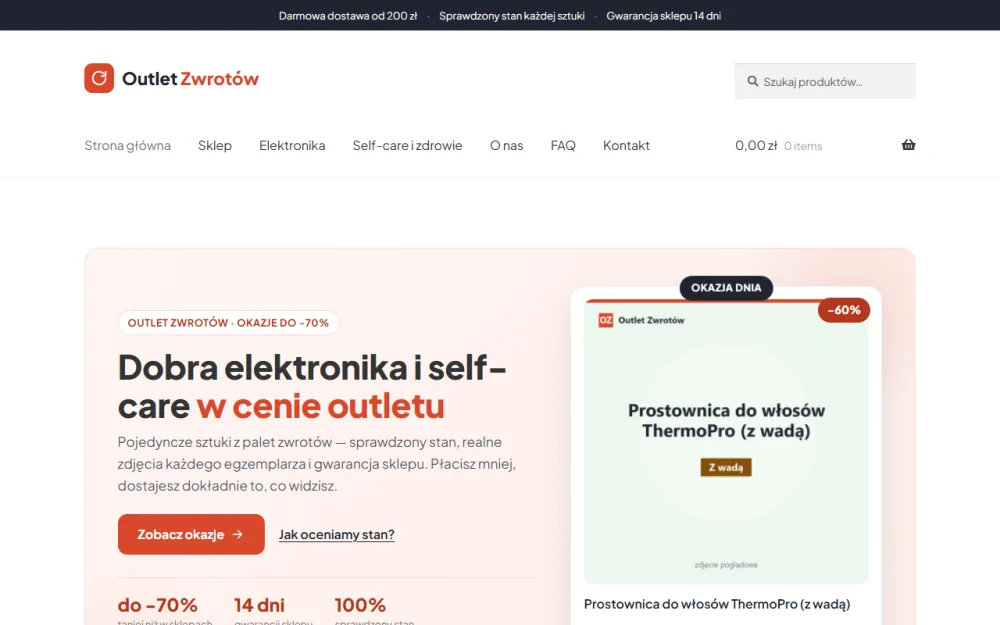 Outlet zwrotów - sklep z płatnościami online i gwarancją