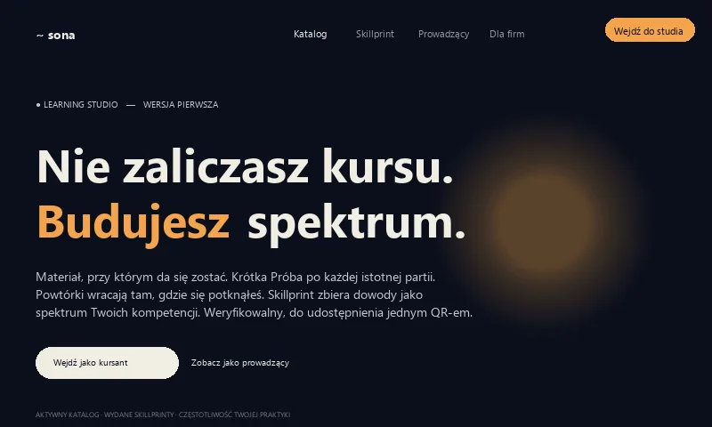 SONA Learning Studio - platforma kursowa online z lekcjami, quizami i certyfikatami (demo)